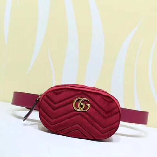 GUCCI 'Marmont' Belt Bag. Original Quality Bag including gift box, care book, dust bag, authenticity card. Part of the GG Marmont line, the belt bag was presented for the first time by Alessandro Michele in the Pre-Fall 2017 collection. It has a sportswear-inspired rounded shape with a leather belt which is designed so the bag can be worn high on the waist. It features the recognizable Double G detail-an archival play on the Running G. | CRIS&COCO Authentic Quality bags and Accessories