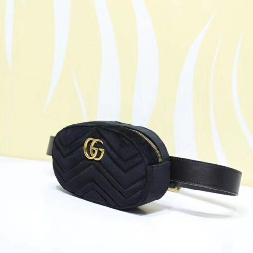 GUCCI 'Marmont' Belt Bag. Original Quality Bag including gift box, care book, dust bag, authenticity card. Part of the GG Marmont line, the belt bag was presented for the first time by Alessandro Michele in the Pre-Fall 2017 collection. It has a sportswear-inspired rounded shape with a leather belt which is designed so the bag can be worn high on the waist. It features the recognizable Double G detail-an archival play on the Running G. | CRIS&COCO Authentic Quality bags and Accessories