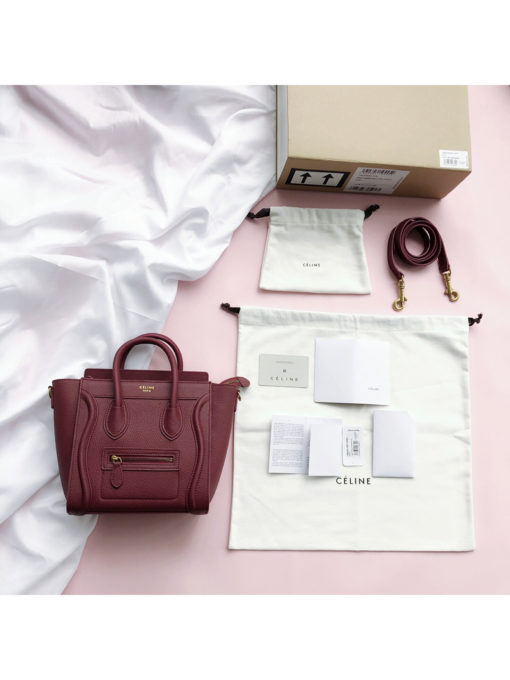 CELINE Luggage Nano. Original Quality Bag including gift box, care book, dust bag, authenticity card.  Nano luggage bag in calfskin with leather handles, a removable shoulder strap, and a zip closure. The bag has a zipped outer pocket on the front. | CRIS&COCO Authentic Quality bags and Accessories