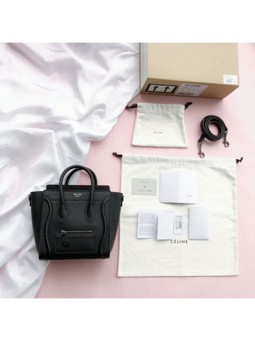 CELINE Luggage Nano. Original Quality Bag including gift box, care book, dust bag, authenticity card.  Nano luggage bag in calfskin with leather handles, a removable shoulder strap, and a zip closure. The bag has a zipped outer pocket on the front. | CRIS&COCO Authentic Quality bags and Accessories