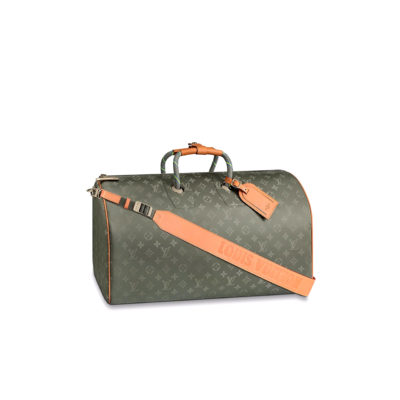 LOUIS VUITTON Keepall Bandoulière 50. Original Quality Bag. Authentic Style. Genuine Calf Leather. Metal Hardware. Authentic Packaging. Original Quality Dust Bag. This iconic Keepall Bandoulière 50, the original soft travel bag, is revisited for this special edition in key materials from the Fall-Winter 2019 Men's Fashion Show. Here, it comes Monogram Coated Canvas and features natural cowhide-leather trim, textile handles and a removable shoulder strap embossed with the House signature. | CRIS&COCO | High Quality Designer Handbags