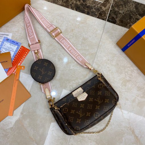 LOUIS VUITTON Monogram Multi Pochette Accessories. Authentic Quality Bag with literature, dust bag and authenticity card. The hottest bag of the season, the LV Monogram Multi Pochette features a hybrid of Pochettes in varying sizes coated in LV’s monogram canvas leather. The Pochette Accessoires, Mini Pochette Accessoires, and round coin purse also come with a removable Louis Vuitton inscribed Khaki strap and gold-tone chain. | CRIS&COCO Authentic Quality bags and Accessories