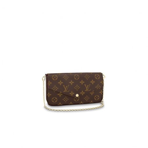 LOUIS VUITTON Pochette Félicie. Original quality bag including gift box, literature, dust bag, authenticity card. The Pochette Félicie in Monogram canvas is a stylish solution to carry and organize daily essentials. This versatile pouch features two removable pockets, including one with several card slots. It can be carried as a clutch or a shoulder bag thanks to a removable gold-tone chain. | Cris and Coco authentic quality designer bags and luxury accessories.