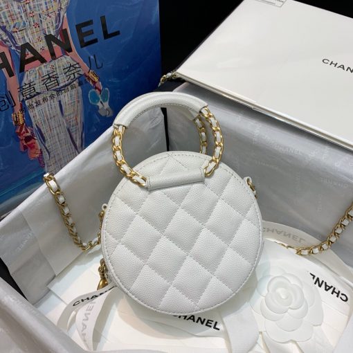 CHANEL Round Chain Clutch. AAA Quality Clutch including gift box, literature, dust bag, authenticity card. The little-noticed round clutch with chain. It’s neat, sweet and petite. Some might call it more of a coin purse or an accessory for your purse. An iPhone likely won’t fit and forget about any plus size device. But if your needs are little, it certainly can hold a credit card, some cash and lipstick. | CRIS&COCO Authentic Quality Designer Bag and Luxury Accessories