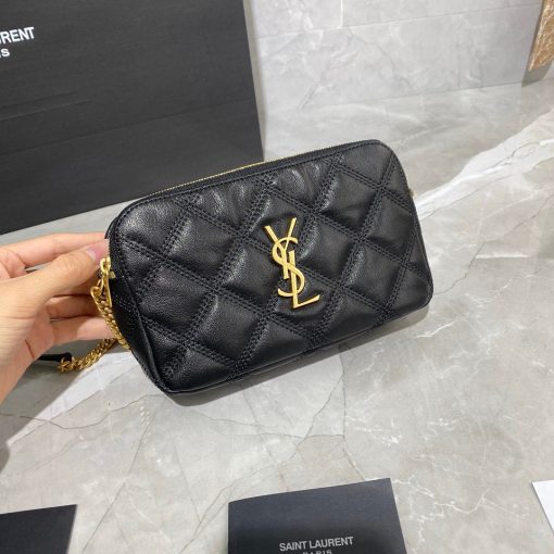 SAINT LAURENT Becky Double-Zip Pouch in Quilted Leather.