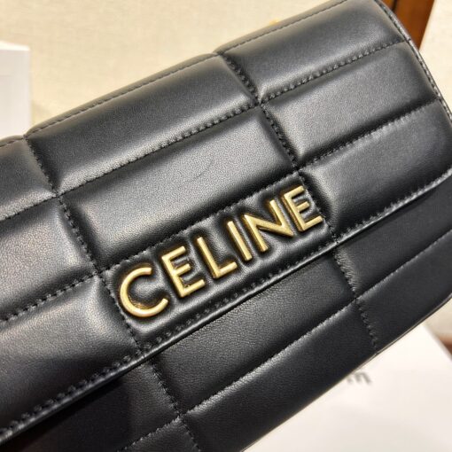 CELINE Matelasse Monochrome Chain Shoulder Bag. Original Quality Bag including gift box, care book, dust bag, authenticity card. This shoulder bag is enwrapped with a fresh graphic goatskin quilting and metal lettering in the monochrome Celine logo, adorned with an oversized chain strap, allowing the bag to be worn cross-body depending on the desires of the wearer. | CRIS&COCO Authentic Quality Designer Bag and Luxury Accessories