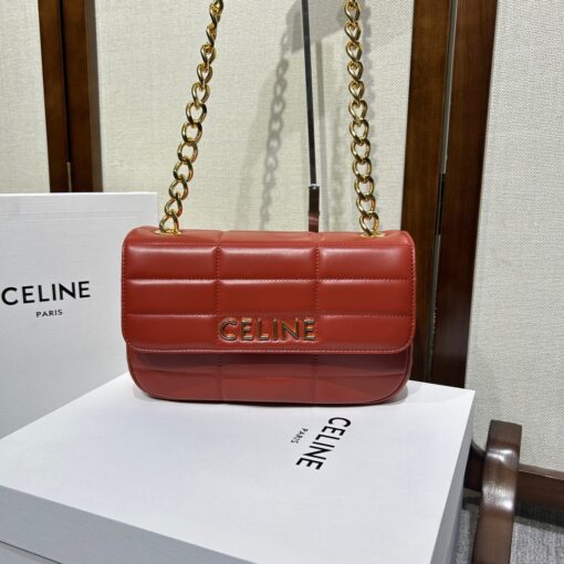 CELINE Matelasse Monochrome Chain Shoulder Bag. Original Quality Bag including gift box, care book, dust bag, authenticity card. This shoulder bag is enwrapped with a fresh graphic goatskin quilting and metal lettering in the monochrome Celine logo, adorned with an oversized chain strap, allowing the bag to be worn cross-body depending on the desires of the wearer. | CRIS&COCO Authentic Quality Designer Bag and Luxury Accessories