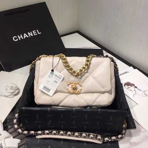 CHANEL '19' Flap Bag. High-end quality bag including gift box, literature, dust bag, authenticity card. Chanel's newest bag was designed along with Virginie Viard, and it made its debut on the runway of Paris Fashion Week earlier this year. The bag, called the Chanel 19 Bag, is aptly named after its birth year, and it is said to be inspired by the classic 2.55 bag.