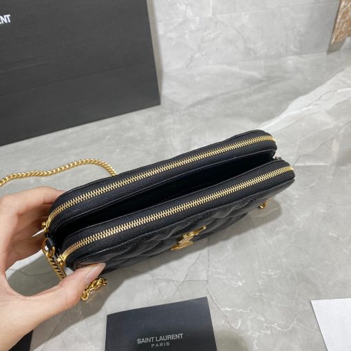 SAINT LAURENT Becky Double-Zip Pouch in Quilted Leather.