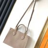 LOUIS VUITTON Onthego PM. Original Quality Bag including gift box, care book, dust bag, authenticity card. Inspired by Louis Vuitton’s famous Sac Plat from 1968, the Onthego PM tote is fashioned in Monogram Empreinte leather, embossed with a Giant Bicolor Monogram pattern. This smaller version of the original Onthego fits essentials such as an iPad Mini. Articulated top handles and an adjustable removable strap offer a variety of carry options.