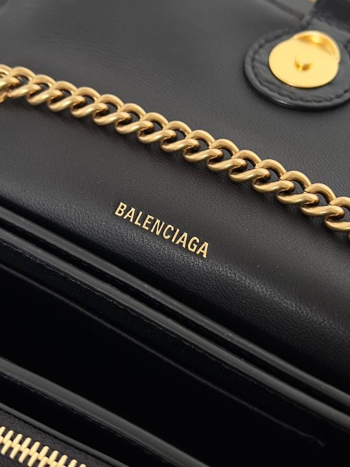 BALENCIAGA Crush Small Chain Bag. Original Quality Bag including gift box, care book, dust bag, authenticity card. Crush on this metallic Crush Chain Bag. This is a new iteration on their celebrated curvilinear design, complete with tonal B logo hardware and shoulder and crossbody chain. Crafted in a contemporary crushed quilted calfskin.