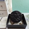 GUCCI GG Marmont Mini Leather Round Shoulder Bag. This Gucci GG Marmont mini round shoulder bag certainly seems to fit the bill! Mini bags are hot this season and we could be more supportive of this trend. This bag from Gucci is only for essentials, the phone will be on your hands, the credit card in your pocket and your lipstick have a 24-hour duration. Crafted from plain/quilted leather, this fun-size accessory has a chain and leather shoulder strap and is adorned with the signature metal GG logo. All the best things come in small packages. Featuring a top zip fastening and gold-tone/silver-tone hardware.