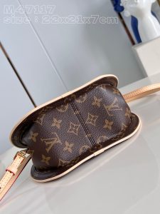 LOUIS VUITTON Around Me PM: Elegance in Every Circle. Crafted from Monogram-coated canvas, the Around Me bag draws inspiration from the House’s LV Circle signature, an emblem featured on Louis Vuitton storefronts and advertising since the 1920s. Debuted at the Spring-Summer 2024 Show, this perfectly circular bag boasts integrated handles, offering a minimalistic yet elegant appeal. Its petite size adds a touch of charming style.