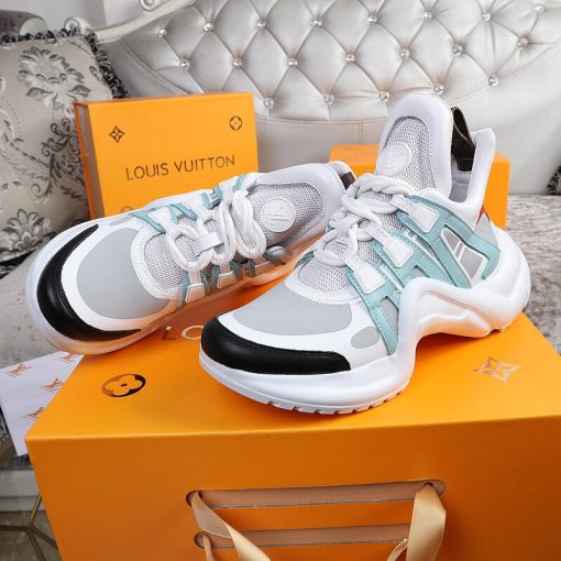 LOUIS VUITTON 'Archlight' Trainer. Original Quality Sneaker including gift box, care book, dust bag, authenticity card. This futuristic sneaker balances a springy wave-shaped outsole and an oversized tongue with a low cut around the ankle for a delicate, feminine touch.