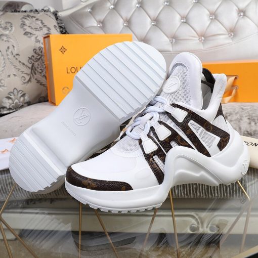 LOUIS VUITTON 'Archlight' Trainer. Original Quality Sneaker including gift box, care book, dust bag, authenticity card. This futuristic sneaker balances a springy wave-shaped outsole and an oversized tongue with a low cut around the ankle for a delicate, feminine touch.