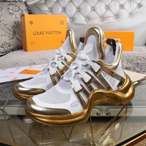 LOUIS VUITTON 'Archlight' Trainer. Original Quality Sneaker including gift box, care book, dust bag, authenticity card. This futuristic sneaker balances a springy wave-shaped outsole and an oversized tongue with a low cut around the ankle for a delicate, feminine touch.