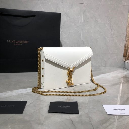 SAINT LAURENT Cassandra Monogram Chain Bag. Original Quality Bag including gift box, literature, dust bag, authenticity card. This Cassandra shoulder bag is a masterclass in refined elegance. Crafted in calf leather, it's punctuated with metal-tone hardware including purse feet to keep it in pristine condition. Whether you wear it over one shoulder or carried in-hand is up to you.