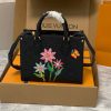 LOUIS VUITTON x Yayoi Kusama OnTheGo PM. High-End Quality Bag including gift box, care book, dust bag, authenticity card.  The LVxYK OnTheGo PM exuberates artwork with its high-precision marquetry featuring three flowers and a butterfly. Yayoi Kusama, the artist behind the Louis Vuitton x Yayoi Kusama collection, was raised surrounded by roses at her family’s plant nursery in Japan, and she has since created a number of masterpieces depicting them. Crafted within Monogram Empreinte cowhide, the bag is a stunning homage to art and Louis Vuitton’s exceptional craftsmanship.
