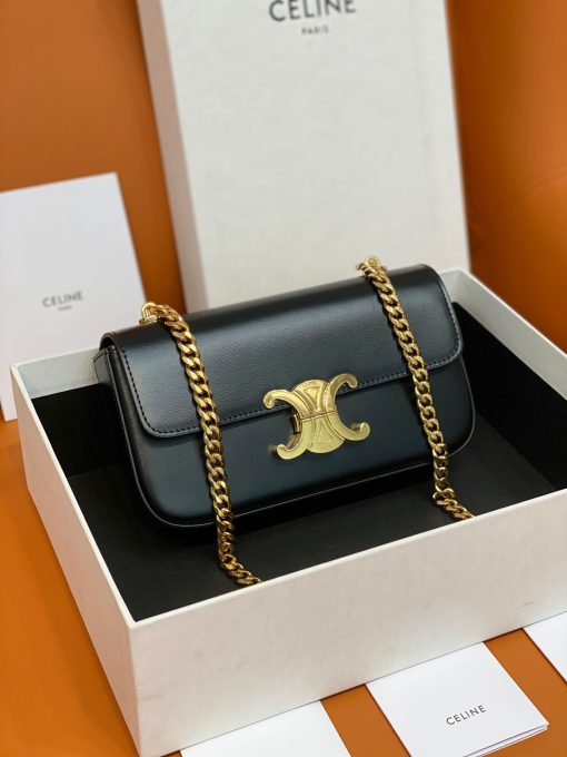 CELINE Chain Shoulder Bag Triomphe In Shiny Calfskin.