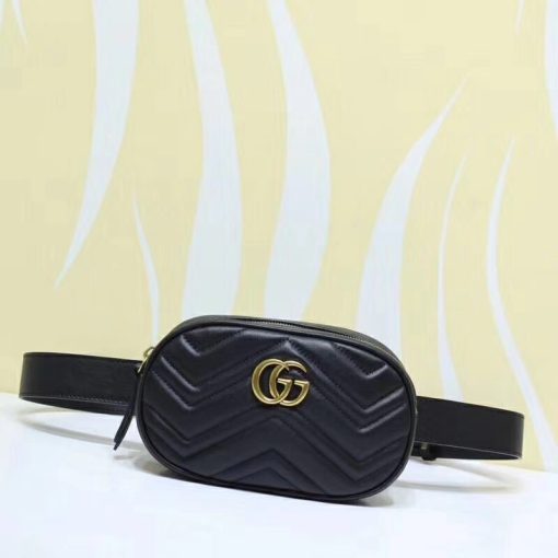 GUCCI 'Marmont' Belt Bag. Original Quality Bag including gift box, care book, dust bag, authenticity card. Part of the GG Marmont line, the belt bag was presented for the first time by Alessandro Michele in the Pre-Fall 2017 collection. It has a sportswear-inspired rounded shape with a leather belt which is designed so the bag can be worn high on the waist. It features the recognizable Double G detail-an archival play on the Running G.