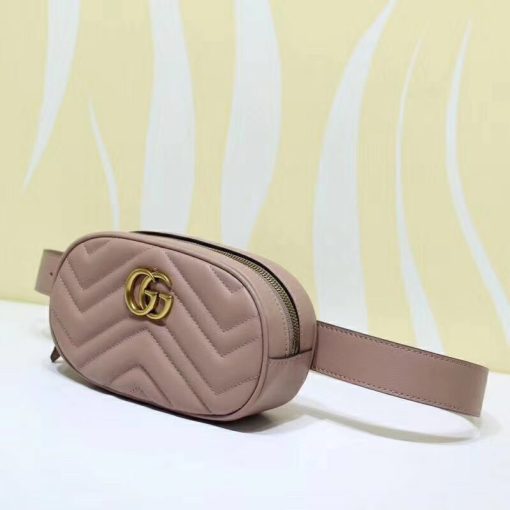 GUCCI 'Marmont' Belt Bag. Original Quality Bag including gift box, care book, dust bag, authenticity card. Part of the GG Marmont line, the belt bag was presented for the first time by Alessandro Michele in the Pre-Fall 2017 collection. It has a sportswear-inspired rounded shape with a leather belt which is designed so the bag can be worn high on the waist. It features the recognizable Double G detail-an archival play on the Running G.