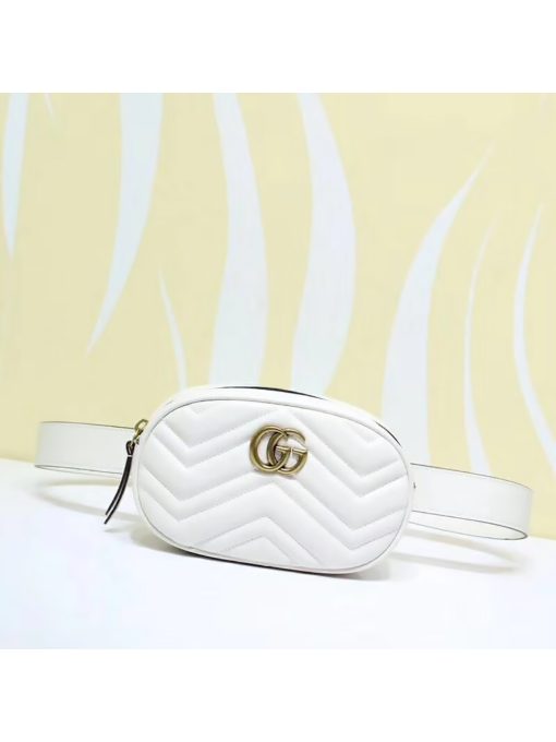 GUCCI 'Marmont' Belt Bag. Original Quality Bag including gift box, care book, dust bag, authenticity card. Part of the GG Marmont line, the belt bag was presented for the first time by Alessandro Michele in the Pre-Fall 2017 collection. It has a sportswear-inspired rounded shape with a leather belt which is designed so the bag can be worn high on the waist. It features the recognizable Double G detail-an archival play on the Running G.