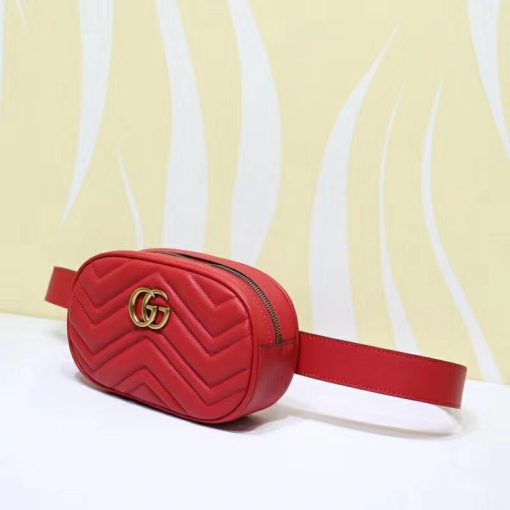 GUCCI 'Marmont' Belt Bag. Original Quality Bag including gift box, care book, dust bag, authenticity card. Part of the GG Marmont line, the belt bag was presented for the first time by Alessandro Michele in the Pre-Fall 2017 collection. It has a sportswear-inspired rounded shape with a leather belt which is designed so the bag can be worn high on the waist. It features the recognizable Double G detail-an archival play on the Running G.