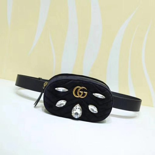 GUCCI 'Marmont' Belt Bag. Original Quality Bag including gift box, care book, dust bag, authenticity card. Part of the GG Marmont line, the belt bag was presented for the first time by Alessandro Michele in the Pre-Fall 2017 collection. It has a sportswear-inspired rounded shape with a leather belt which is designed so the bag can be worn high on the waist. It features the recognizable Double G detail-an archival play on the Running G.