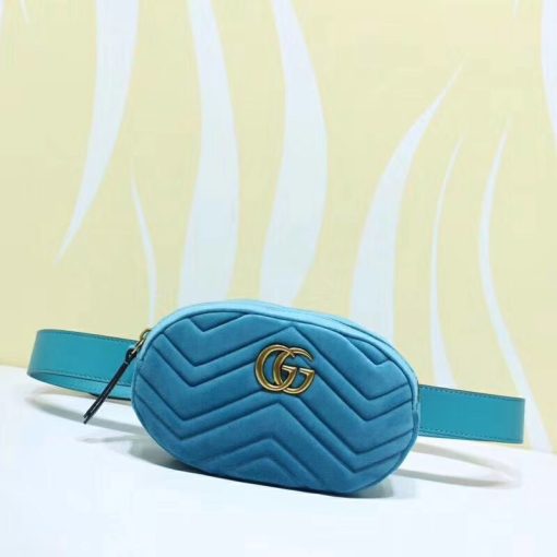 GUCCI 'Marmont' Belt Bag. Original Quality Bag including gift box, care book, dust bag, authenticity card. Part of the GG Marmont line, the belt bag was presented for the first time by Alessandro Michele in the Pre-Fall 2017 collection. It has a sportswear-inspired rounded shape with a leather belt which is designed so the bag can be worn high on the waist. It features the recognizable Double G detail-an archival play on the Running G.