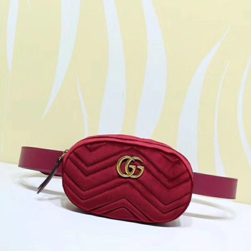 GUCCI 'Marmont' Belt Bag. Original Quality Bag including gift box, care book, dust bag, authenticity card. Part of the GG Marmont line, the belt bag was presented for the first time by Alessandro Michele in the Pre-Fall 2017 collection. It has a sportswear-inspired rounded shape with a leather belt which is designed so the bag can be worn high on the waist. It features the recognizable Double G detail-an archival play on the Running G.