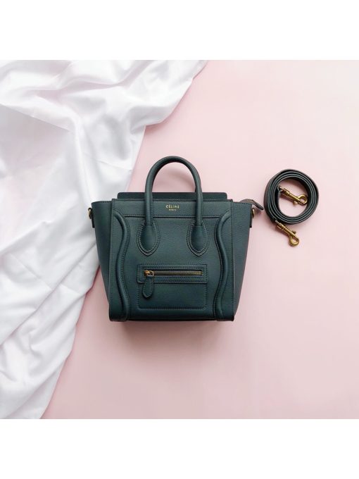 CELINE Luggage Nano. Original Quality Bag including gift box, care book, dust bag, authenticity card.  Nano luggage bag in calfskin with leather handles, a removable shoulder strap, and a zip closure. The bag has a zipped outer pocket on the front.