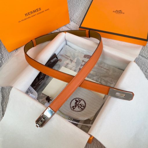 HERMÈS Kelly 18 Belt. Original Quality Belt including gift box, care book, dust bag, authenticity card. The variations of these one size fits all belts change the ways in which they can be worn by adjusting to all sizes while reinterpreting classic Hermes pieces with clever jewel clasps. Thanks to the clever sliding system, this one-size-fits-most belt may be worn at the waist or on the hips.