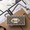 GUCCI 1955 GG Supreme Horsebit Wallet On Chain. Original Quality Wallet including gift box, care book, dust bag, authenticity card. This chain wallet in GG Supreme canvas and leather is introduced as part of the Gucci Horsebit 1955 accessories collection, defined by the double ring and bar design also found in Handbags. The folded snap-closure shape features several card slots and pockets, completed with a detachable chain strap.