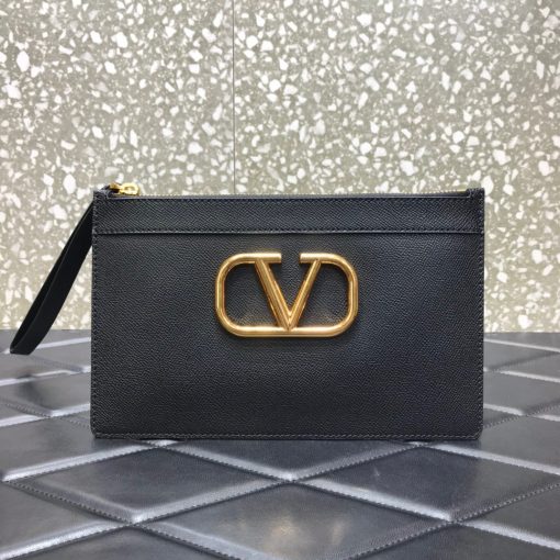 VALENTINO GARAVANI Leather Clutch with V Logo.