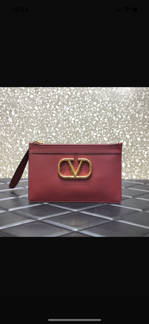 VALENTINO GARAVANI Leather Clutch with V Logo.