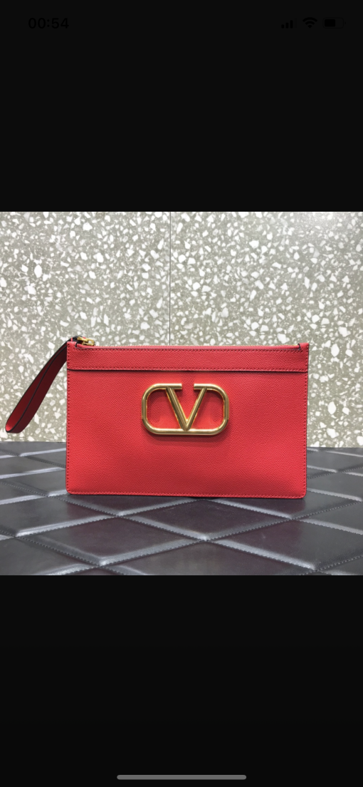 VALENTINO GARAVANI Leather Clutch with V Logo.