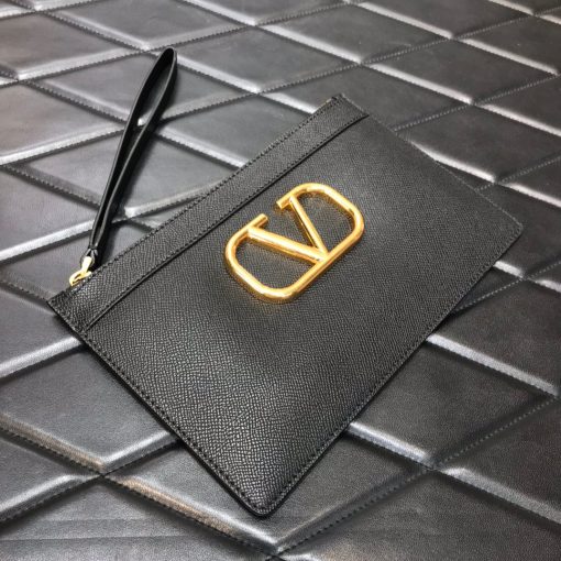 VALENTINO GARAVANI Leather Clutch with V Logo.