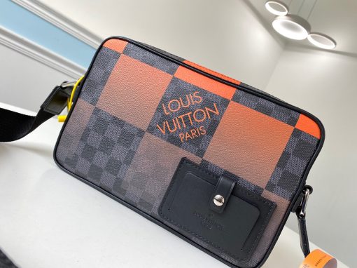 LOUIS VUITTON Alpha Messenger. Original Quality Bag including gift box, care book, dust bag, authenticity card. Compact and stylish, the Alpha Messenger is the modern way to keep personal items close at hand. This new version features a fresh take on Louis Vuitton’s iconic Damier Graphite pattern, a “Giant” variation in graduated shades of bold, colorful orange. And with its comfortable strap, it’s a breeze to carry.