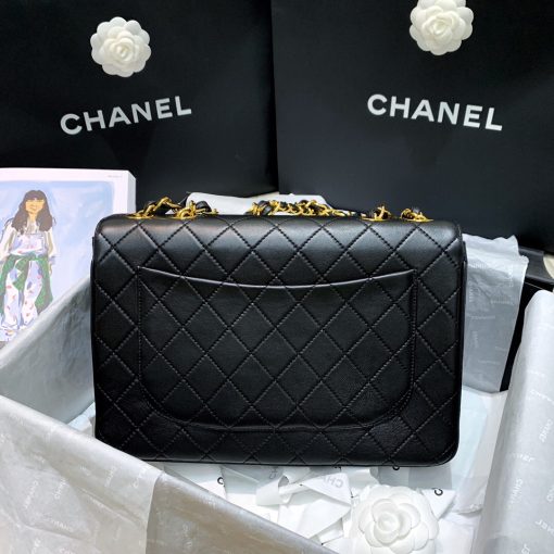 CHANEL Classic Flap Jumbo Bag. Original Quality Bag including gift box, care book, dust bag, authenticity card. Chanel Classic Mademoiselle Chain Lambskin Flap Bag. This quintessential Chanel must-have is marked with the iconic CC buckle and adorned with the stunning all gold-plated Mademoiselle Chain straps. This is the classic you love with a twist. Wear it as a clutch, on the shoulder or even cross-body for hands-free convenience.