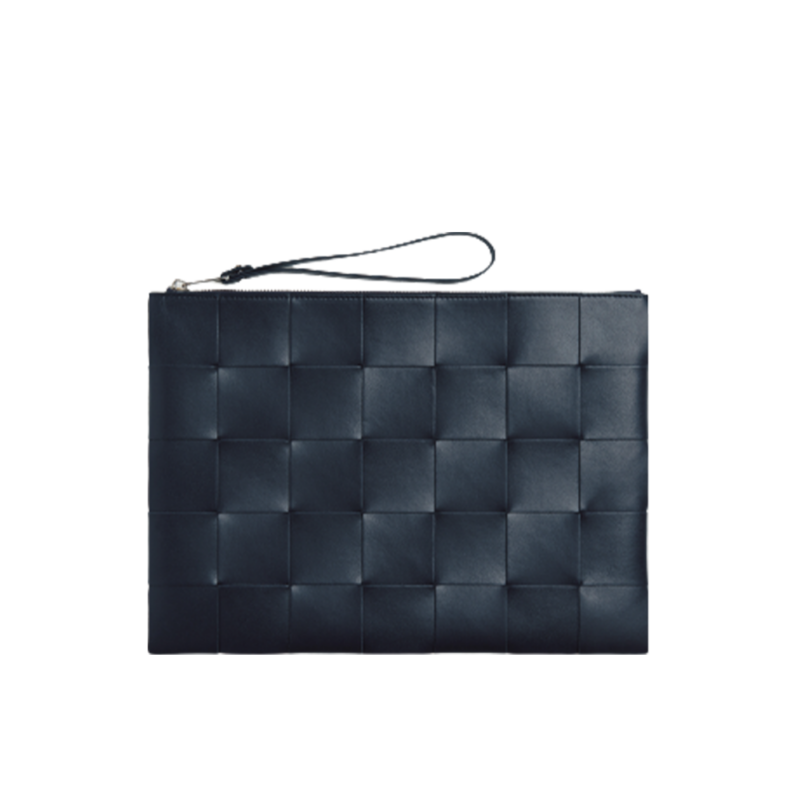 BOTTEGA VENETA Large Intreccio Leather Pouch. High-End Quality Bag including gift box, care book, dust bag, authenticity card. This stylish zipped pouch from Bottega Veneta is a handy accessory to have. It is expertly crafted from a luxurious leather featuring the signature Intreccio weave. It features a removable wristlet so you can carry it however you desire. It also has a smooth leather interior lining which adds to its fine quality. It closes with a reliable metal zipper that runs across the top. Its multifunctional design makes it an essential addition to any wardrobe.