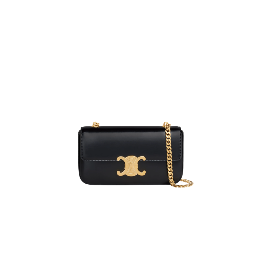 CELINE Chain Shoulder Bag Triomphe In Shiny Calfskin.