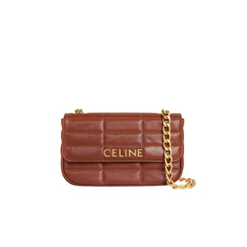 CELINE Matelasse Monochrome Chain Shoulder Bag. Original Quality Bag including gift box, care book, dust bag, authenticity card. This shoulder bag is enwrapped with a fresh graphic goatskin quilting and metal lettering in the monochrome Celine logo, adorned with an oversized chain strap, allowing the bag to be worn cross-body depending on the desires of the wearer.