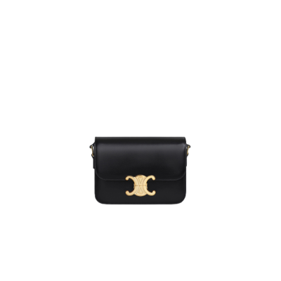 CELINE Teen Triomphe. High-End Quality Bag including gift box, care book, dust bag, authenticity card. In 2018, Hedi Slimane released the original Triomphe to much acclaim. Since then, the stylish purse has been spotted on the arms of celebrities and fashion insiders across the world. With its smooth leather exteriors and minimalistic hardware, the crossbody design reconciles fashion and function, featuring Celine's signature golden Triomphe logo fastener. It has attracted the attention of bag collectors and fashion historians alike for its sophisticated yet simple design. This classic piece has inspired a series of spinoffs, proving its timelessness and forever cementing the Triomphe as a fashion icon.