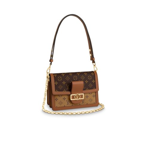 LOUS VUITTON Dauphine MM Shoulder Bag. Original Quality Bag. Authentic Style. Genuine Calf Leather. Metal Hardware. Authentic Packaging. Original Quality Dust Bag. For Spring-Summer 2019 Nicolas Ghesquière unveils a new must-have: the Dauphine Mini handbag. This adorable compact model is crafted from Monogram and Monogram Reverse canvas, trimmed with smooth tan calfskin. The high-shine LV lock and leather smart strap add a modern twist to this signature piece, which is perfectly sized for day-to-evening wear.