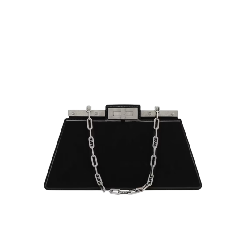FENDI Peekaboo Cut. Original Quality Bag including gift box, care book, dust bag, authenticity card. Peekaboo Cut bag made of glossy leather. A new evolution of the iconic Peekaboo ISeeU, it has a striking horizontal cut that accentuates its classic features and reveals the metal bar and the iconic twist lock on both sides. It can be carried by hand or on the shoulder thanks to the chain embellished with O’Lock details.