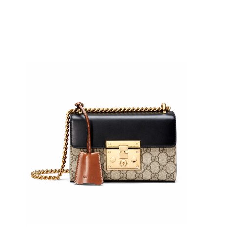 GUCCI Padlock GG Shoulder Bag. Original Quality Bag with literature, dust bag, gift box, and authenticity card. Crafted from smooth calf leather and the label's iconic GG-printed canvas, the Padlock shoulder bag from Gucci is an investment piece that will prove its worth. The bag is given a classic, glamorous finish with gold-tone hardware for the ultimate sophisticated touch. Carry it over your shoulder as a crossbody or in the crook of your arm.