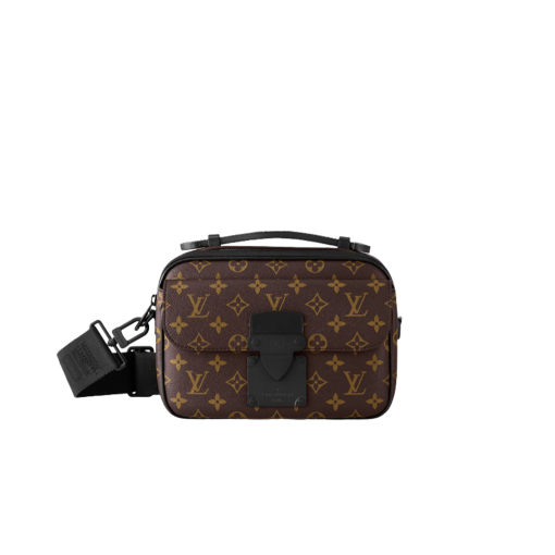 LOUIS VUITTON S Lock Messenger: A Fusion of Timeless Elegance and Modern Style. The S Lock Messenger in Monogram Macassar canvas showcases a unique closure, drawing inspiration from a trunk lock crafted by Georges Vuitton back in 1886. A meticulous finishing technique imparts the magnetic metal clasp with a strikingly contemporary appearance. Moreover, this avant-garde bag boasts a spacious zipped compartment, reminiscent of classic trunks, along with a luxurious leather handle and an iconic LV signature strap. Together, these features render it a fashionable and convenient accessory.