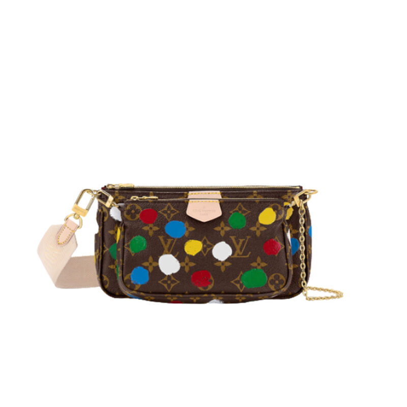 LOUIS VUITTON X Yayoi Kusama Multi Pochette Accessoires. Original Quality Bag including gift box, care book, dust bag, authenticity card. The LVxYK Multi Pochette Accessoires gets an inspired new look as part of the second Louis Vuitton x Yayoi Kusama collection. The eminent Japanese artist has used dotted patterns in her work since the beginning of her career in the 1950s. Here her colorful dots are reproduced with a hand-painted 3D effect on Monogram canvas. A collector’s item and an ultra-functional bag, with its strap, chain and removable coin purse.
