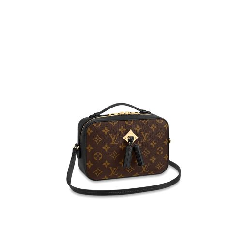 LOUIS VUITTON Saintonge Monogram Canvas Crossbody Bag. Original Quality Bag. Authentic calf leather trim and monogram coated canvas. Gold-toned Hardware. LOUIS VUITTON Sales Box and Dust Bag. Booklet, Authenticity Card, Payment Slip. Monogram canvas and smooth calfskin combine in the Saintonge, a compact bag with a youthful vibe. The leather lends contrast and volume to the design, and the tassels are a playful touch. With its top handle and long strap, the bag can be worn with top handle or as crossbody and shoulder bag.