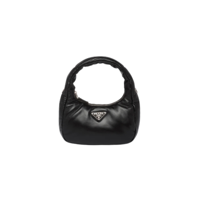 PRADA Soft Padded Mini Bag. Original Quality Bag including gift box, care book, dust bag, authenticity card. A harmonious, bold silhouette characterizes this mini-bag made of padded leather accented with the detachable, adjustable shoulder strap. Defined by its versatile allure, the accessory has a zipper closure and is decorated with the emblematic enameled metal triangle logo.